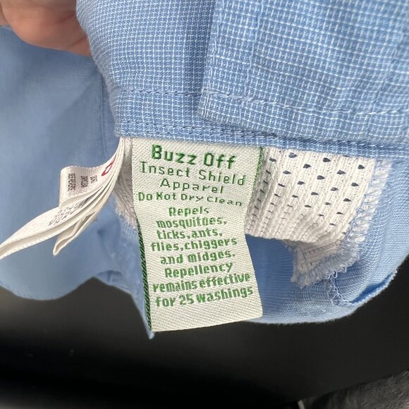 Exofficio Buzz off insect shield vented trail hiking outdoor shirt light blue M - Picture 9 of 12